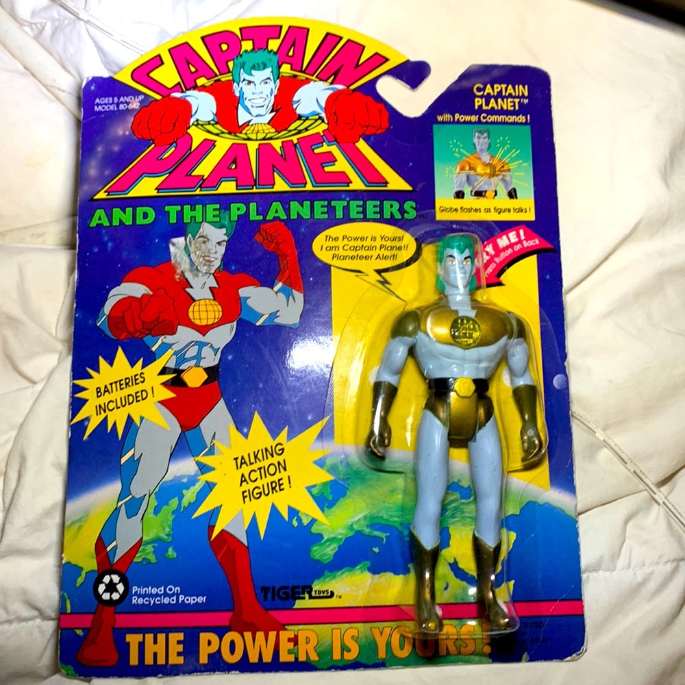 original captain planet 91 action figure talks in lights up just needs batteries